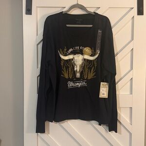 Wrangler Retro Long Sleeve Graphic Tee in Black XL Womens T-shirt top
